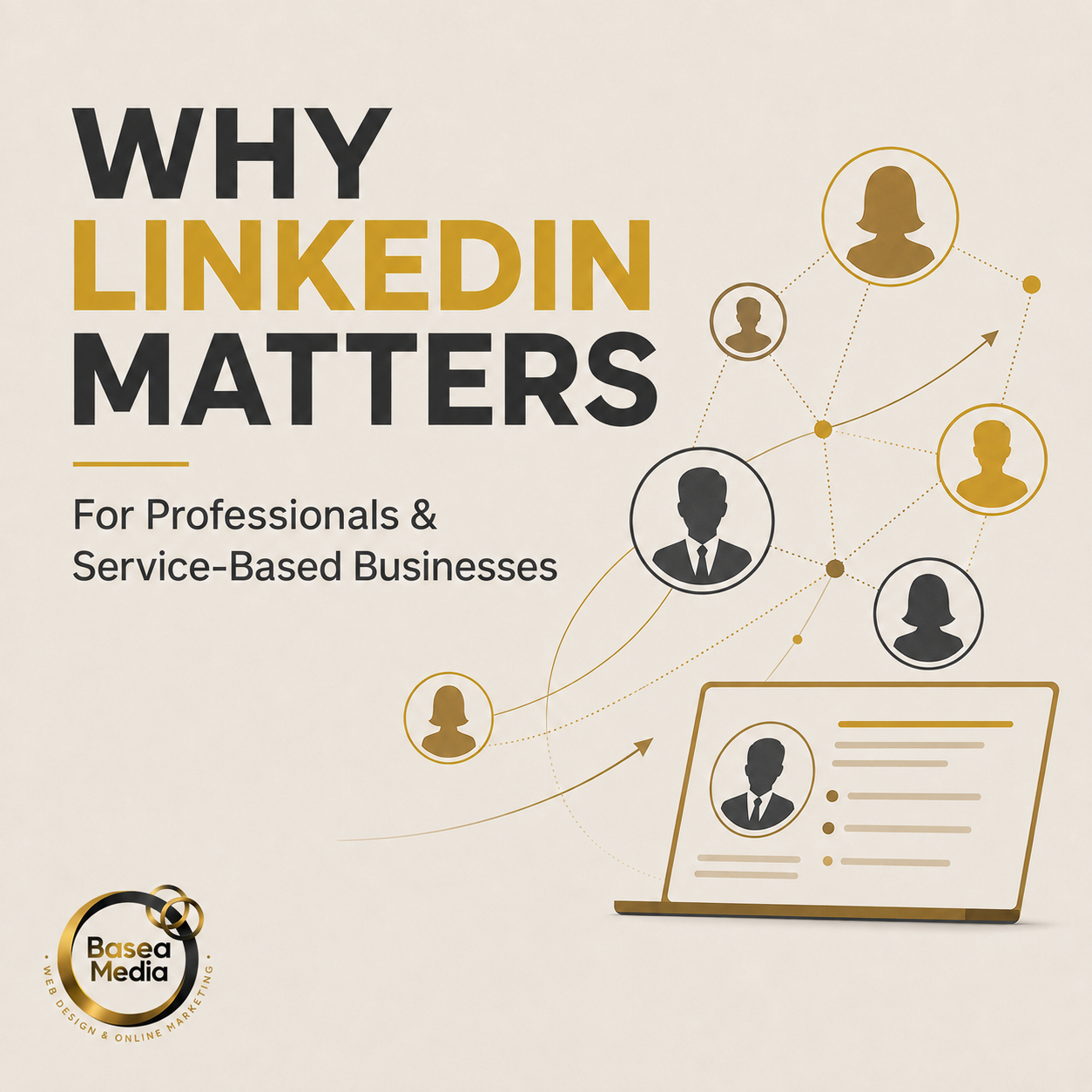 Why LinkedIn Matters for Professionals and Service-Based Businesses – Basea Media article graphic.